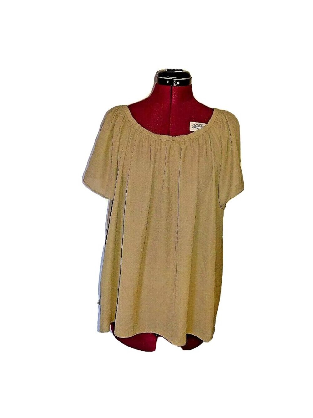 Vince Camuto Olive Blouse Women’s Small Scoop Neck Shirred Top Lightweight